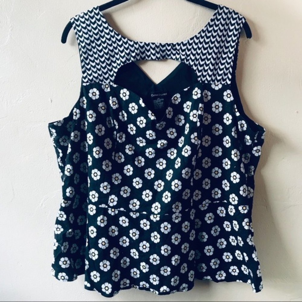 Cotton Express Daisy Floral Print Peplum Top 2X